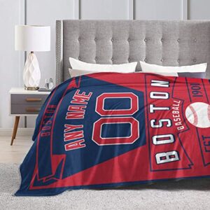 Custom Blanket for Bed Fans Gift Baseball City Winter Summer Fleece Throw Blankets Personalized Name and Number, 30"x40", 50"x60", 70"x80"