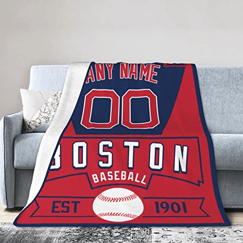 Custom Blanket for Bed Fans Gift Baseball City Winter Summer Fleece Throw Blankets Personalized Name and Number, 30"x40", 50"x60", 70"x80"