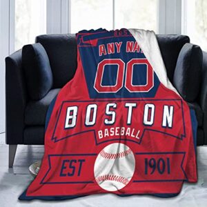 Custom Blanket for Bed Fans Gift Baseball City Winter Summer Fleece Throw Blankets Personalized Name and Number, 30"x40", 50"x60", 70"x80"