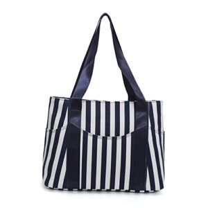tendycoco capacity canvas handbag tote large women mommy shoulder striped bag for navy