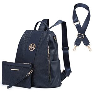 mkp women fashion backpack purse jean denim handbag anti-theft rucksack travel school shoulder bag with wristlet