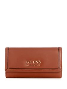 guess factory women’s milena slim clutch wallet cognac