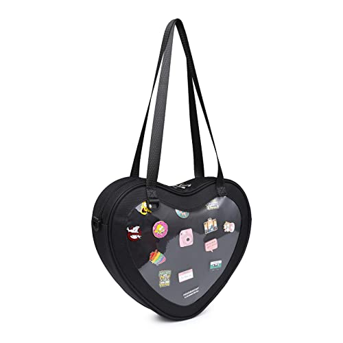 CHERRY SAUCE Heart Shaped Crossbody Purse Ita Bag JK Uniform Shoulder Bags for Anime Pins Display (CS2118-Black)