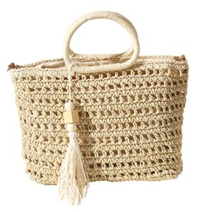 straw woven handbag for women lightweight casual straw crossbody bag purse handmade straw tote with tassel