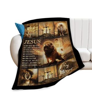 Christian Blanket for Men Christ Lion Jesus Religious Faith Throw Blanket Soft Cozy Warm Fuzzy Fleece Christian Bedroom Decor Blanket Gifts for Men Women Couch Sofa Bed 50"X40"