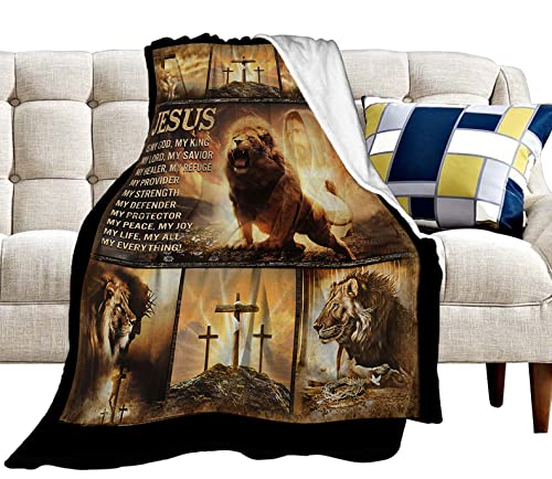 Christian Blanket for Men Christ Lion Jesus Religious Faith Throw Blanket Soft Cozy Warm Fuzzy Fleece Christian Bedroom Decor Blanket Gifts for Men Women Couch Sofa Bed 50"X40"