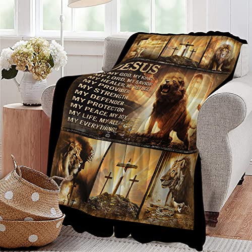 Christian Blanket for Men Christ Lion Jesus Religious Faith Throw Blanket Soft Cozy Warm Fuzzy Fleece Christian Bedroom Decor Blanket Gifts for Men Women Couch Sofa Bed 50"X40"