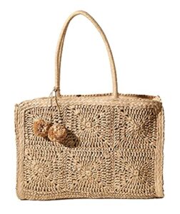 women’s handwoven straw beach bag chic purse summer vocation straw tote handbag lightweight hobo tote