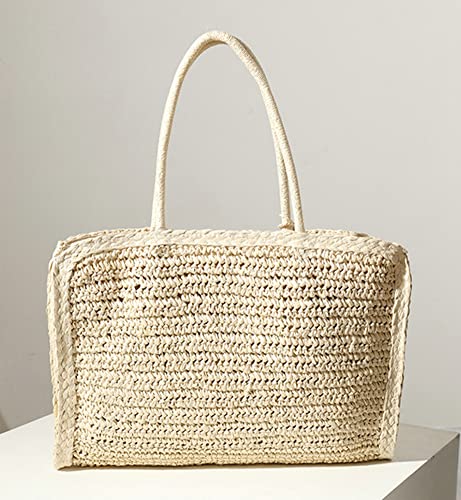 Women’s Handwoven Straw Beach Bag Chic Purse Summer Vocation Straw Tote Handbag Lightweight Hobo Tote