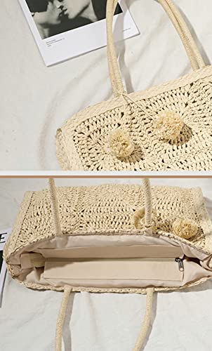 Women’s Handwoven Straw Beach Bag Chic Purse Summer Vocation Straw Tote Handbag Lightweight Hobo Tote