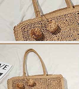 Women’s Handwoven Straw Beach Bag Chic Purse Summer Vocation Straw Tote Handbag Lightweight Hobo Tote