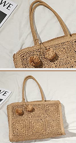 Women’s Handwoven Straw Beach Bag Chic Purse Summer Vocation Straw Tote Handbag Lightweight Hobo Tote