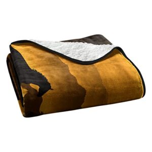 Northwest Yellowstone Oversized Silk Touch Sherpa Throw Blanket, 60" x 80", Wild Horses