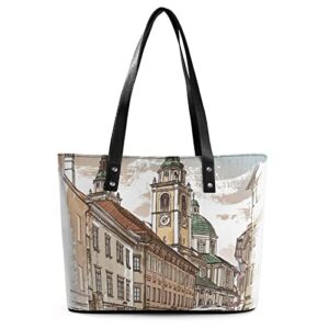 womens handbag postcard street leather tote bag top handle satchel bags for lady