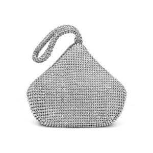 jambhala women evening clutch bag small triangle rhinestone bling wrist purses for party wedding (silver)