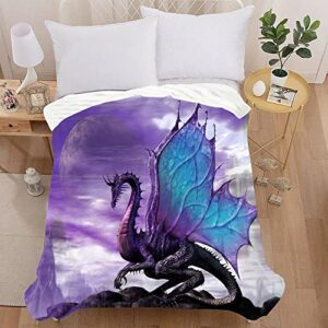 Irisbell Purple Dragon Throw Blanket Super Soft Warm Fleece Flannel Blanket Sofa Couch Bed Travel Cozy Plush Blankets (Dragon-1, 80 x 60 in)