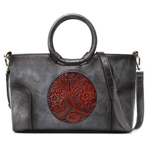 aytotoro handbag for women design fashion ladies vintage embossed totem purse top handle satchel handmade crossbody (grey)