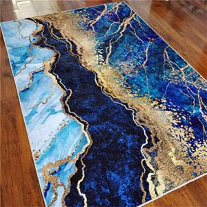 Teounai Modern Light Luxury Blue and Gold Area Rugs, Abstract Marble Smudged Decorative Rugs, Non-Slip Rugs Foldable Fashion Does Not Hurt The Floor Very for Living Room Bedroom Dining Room 5 x 8ft