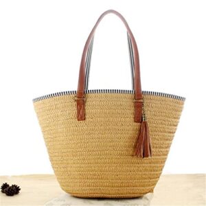 ldtdo women shoulder bags wicker woven handbags handmade summer beach travel bag female large capacity tote purse (color : d, size : 1)