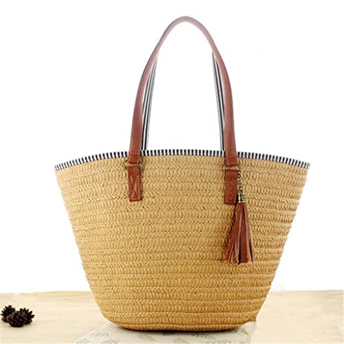 LDTDO Women Shoulder Bags Wicker Woven Handbags Handmade Summer Beach Travel Bag Female Large Capacity Tote Purse (Color : D, Size : 1)