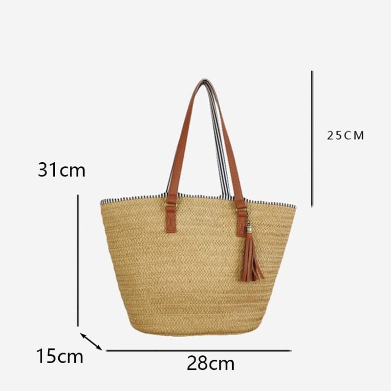 LDTDO Women Shoulder Bags Wicker Woven Handbags Handmade Summer Beach Travel Bag Female Large Capacity Tote Purse (Color : D, Size : 1)