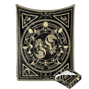 pisces zodiac blanket, pisces zodiac gifts for women moon constellation throw blanket astrology decor witchy pisces birthday gifts gothic soft microfiber blanket 60″x50″