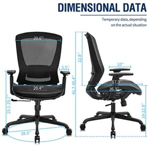 ELABEST Mesh Office Chair,Ergonomic Computer Desk Chair,Sturdy High Back Task Chair - Adjustable Lumbar Support & Armrests,Tilt Function,Swivel Wheels,Comfortable Wide Seat,Executive Home Office Chair