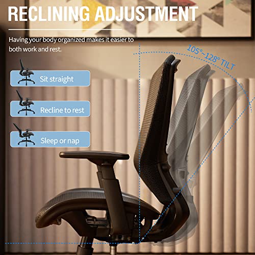 ELABEST Mesh Office Chair,Ergonomic Computer Desk Chair,Sturdy High Back Task Chair - Adjustable Lumbar Support & Armrests,Tilt Function,Swivel Wheels,Comfortable Wide Seat,Executive Home Office Chair