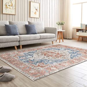 pajata red and blue vintage 5x7 area rug oriental and bohemian carpet for bedroom kitchen and living room non-shedding and easy-cleaning