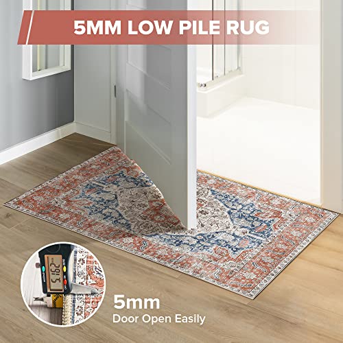 Pajata Red and Blue Vintage 5X7 Area Rug Oriental and Bohemian Carpet for Bedroom Kitchen and Living Room Non-Shedding and Easy-Cleaning