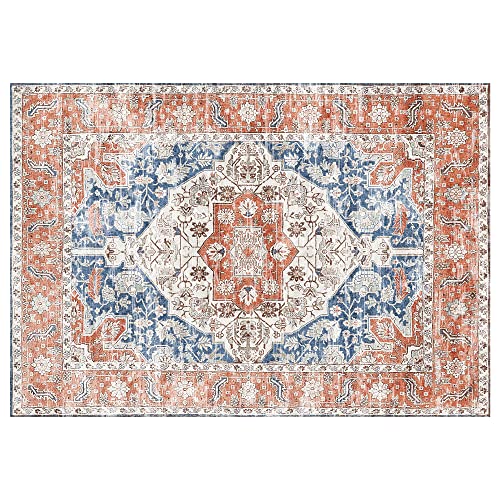 Pajata Red and Blue Vintage 5X7 Area Rug Oriental and Bohemian Carpet for Bedroom Kitchen and Living Room Non-Shedding and Easy-Cleaning