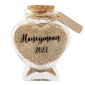 honeymoon sand keepsake jar, romantic honeymoon gifts for newlywed couple, bride & groom, bridal shower gifts, wedding registry, engagement, unique travel gift ideas, honeymoon essentials (heart shaped jar-2023)