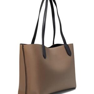 COACH Color-Block Leather with Coated Canvas Signature Interior Willow Tote Dark Stone One Size