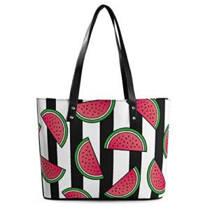 Womens Handbag Striped Watermelon Leather Tote Bag Top Handle Satchel Bags For Lady