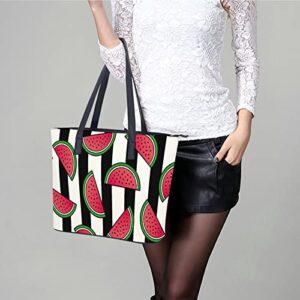 Womens Handbag Striped Watermelon Leather Tote Bag Top Handle Satchel Bags For Lady