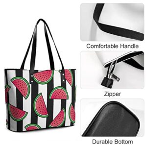 Womens Handbag Striped Watermelon Leather Tote Bag Top Handle Satchel Bags For Lady