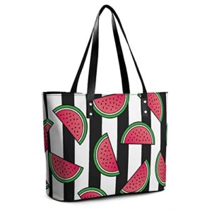 Womens Handbag Striped Watermelon Leather Tote Bag Top Handle Satchel Bags For Lady