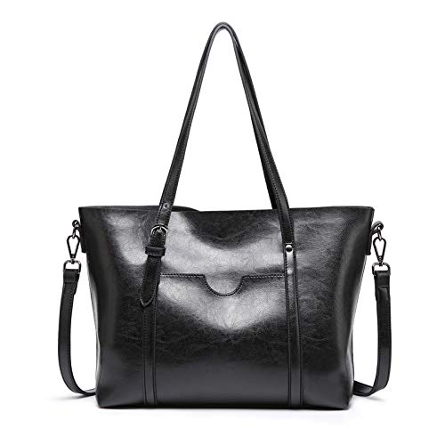 KKP Vintage Tote Bag Fashion Versatile Commuter One Shoulder Crossbody Bag-Black