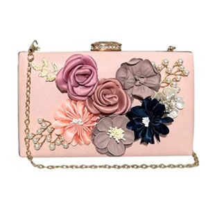 clutch evening handbag purses for women wedding, flower bag formal bridal floral party prom bag (pink)