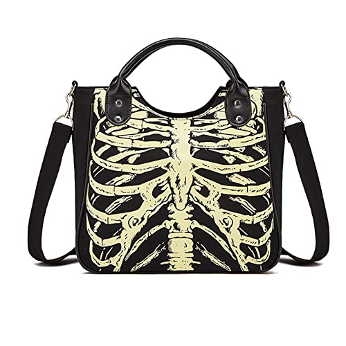 MEOKIM Gothic Backpack Canvas Bag Luminous Fashion Skull Crossbody Printed Bag Zipper Luminous Striped Shoulder Bag (Sternum Bag)