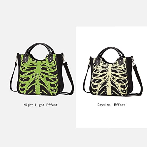 MEOKIM Gothic Backpack Canvas Bag Luminous Fashion Skull Crossbody Printed Bag Zipper Luminous Striped Shoulder Bag (Sternum Bag)