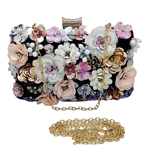 Women Floral Evening Clutch Bag Bride Purse Flower Wedding Handbags Party Prom Chain Bag