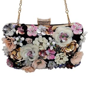 Women Floral Evening Clutch Bag Bride Purse Flower Wedding Handbags Party Prom Chain Bag