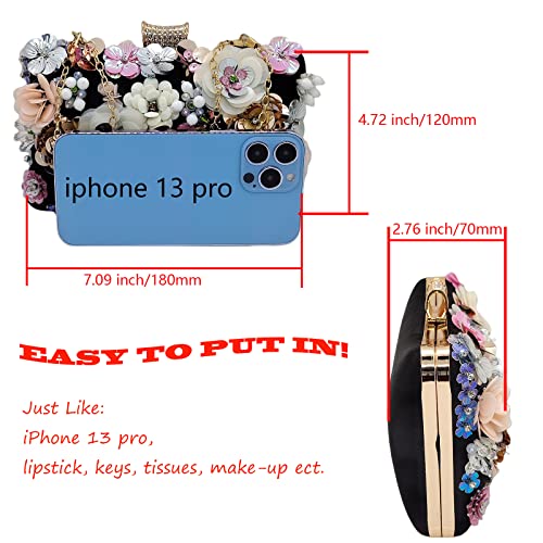 Women Floral Evening Clutch Bag Bride Purse Flower Wedding Handbags Party Prom Chain Bag