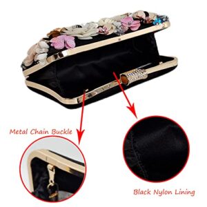 Women Floral Evening Clutch Bag Bride Purse Flower Wedding Handbags Party Prom Chain Bag