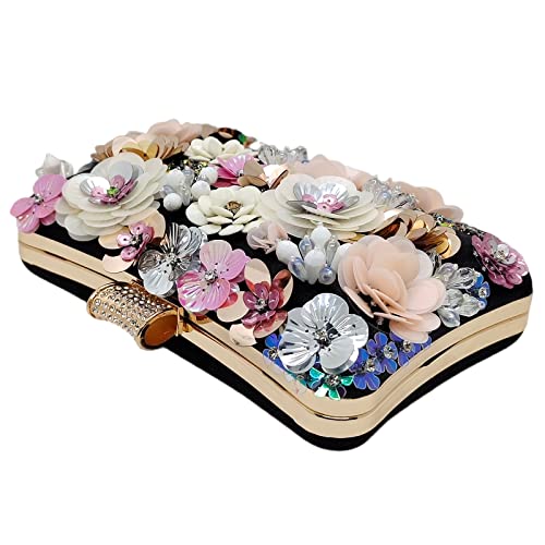 Women Floral Evening Clutch Bag Bride Purse Flower Wedding Handbags Party Prom Chain Bag