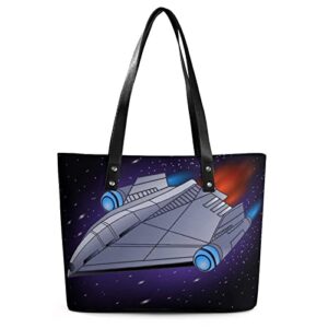 womens handbag space ship leather tote bag top handle satchel bags for lady
