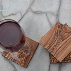 The Live Edge - Olive Wood Coasters for Drinks 6 Piece Set Coasters for Wooden Table | Rustic Coasters for Office Desk | Unique Drink Coaster For Tabletop Protection | Wooden Coasters For Coffee Table