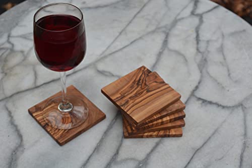 The Live Edge - Olive Wood Coasters for Drinks 6 Piece Set Coasters for Wooden Table | Rustic Coasters for Office Desk | Unique Drink Coaster For Tabletop Protection | Wooden Coasters For Coffee Table