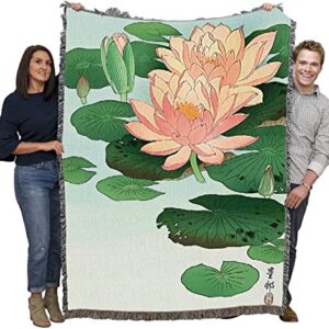 Pure Country Weavers Water Lily Blanket by Ohara Koson - Fine Art Gift Tapestry Throw Woven from Cotton - Made in The USA (72x54)